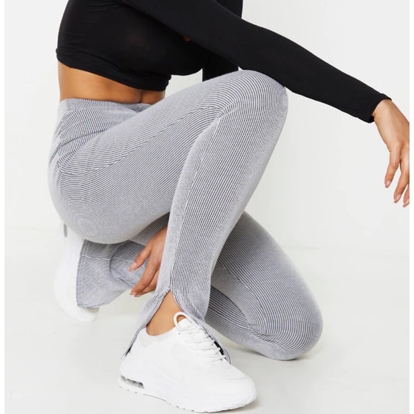 Tall Grey Ribbed Split Hem Leggings 